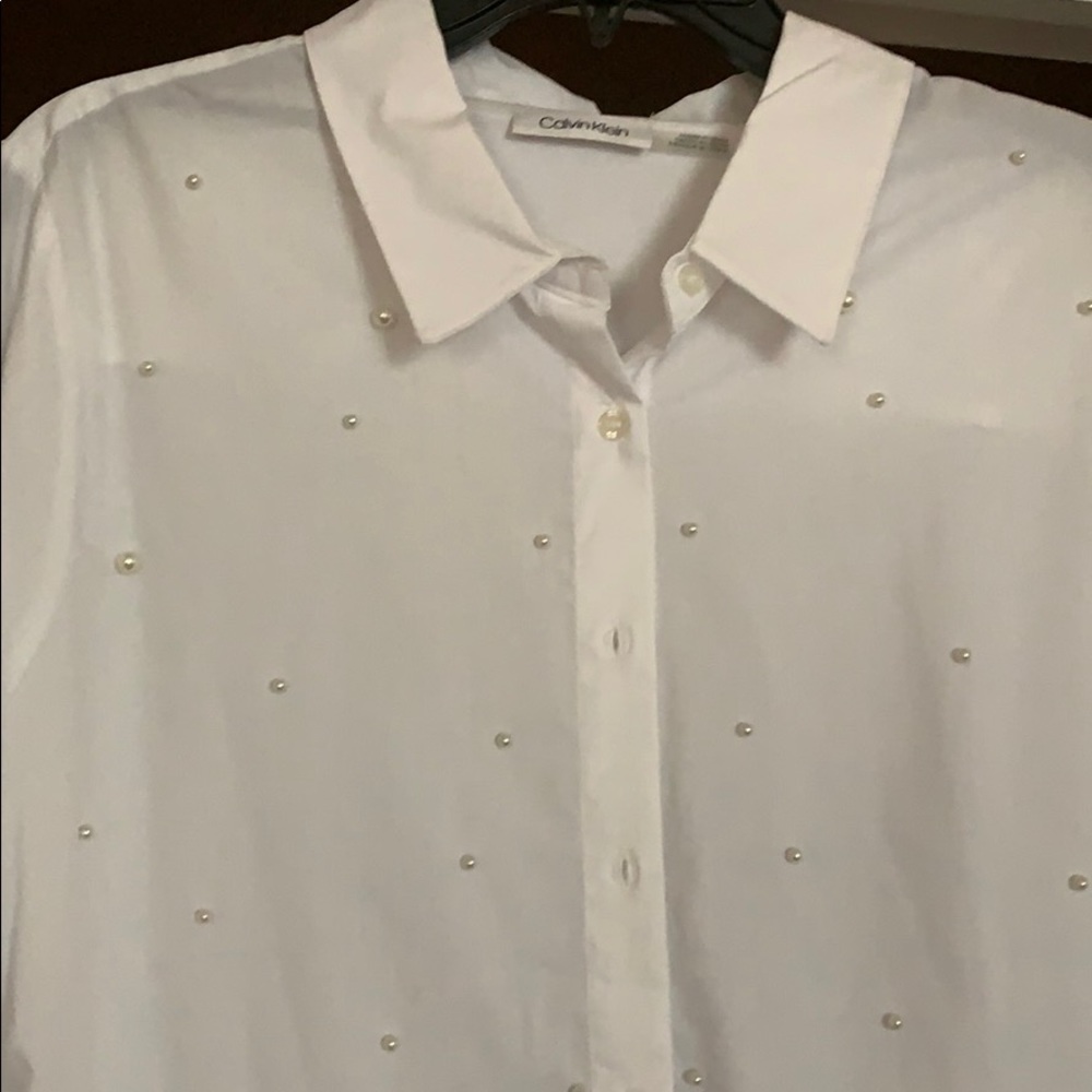 Calvin Klein white shirt with pearls - Picture 2 of 4